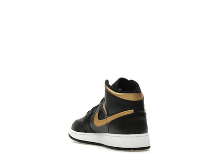 Jordan 1 Mid Black Metallic Gold Swoosh (GS)