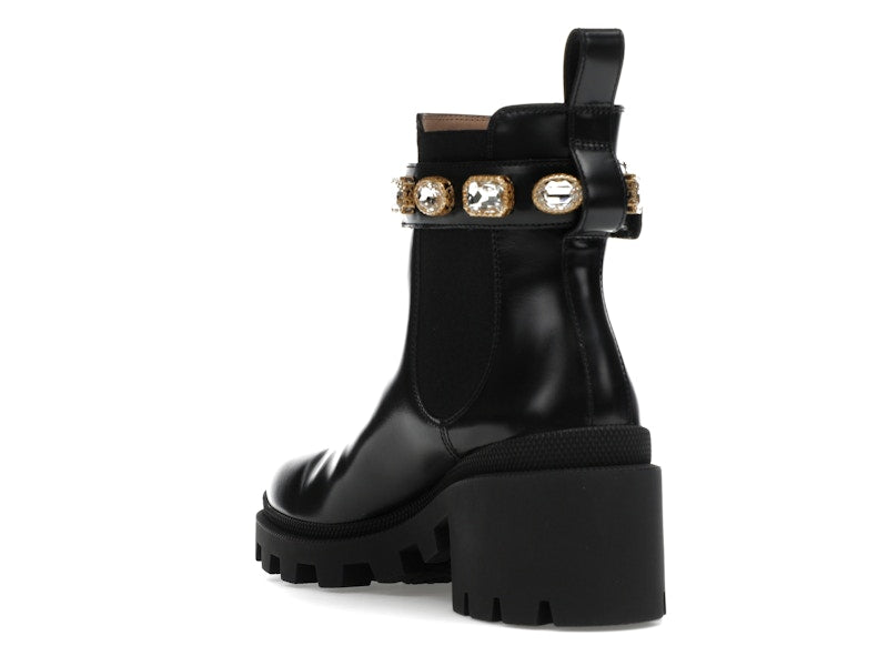 Gucci Crystal Belt 60mm Ankle Boot Black Leather