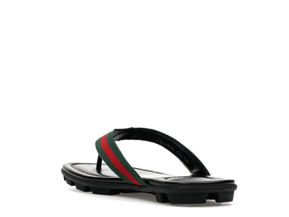 Gucci Web and Leather Thong Sandal Black Leather
