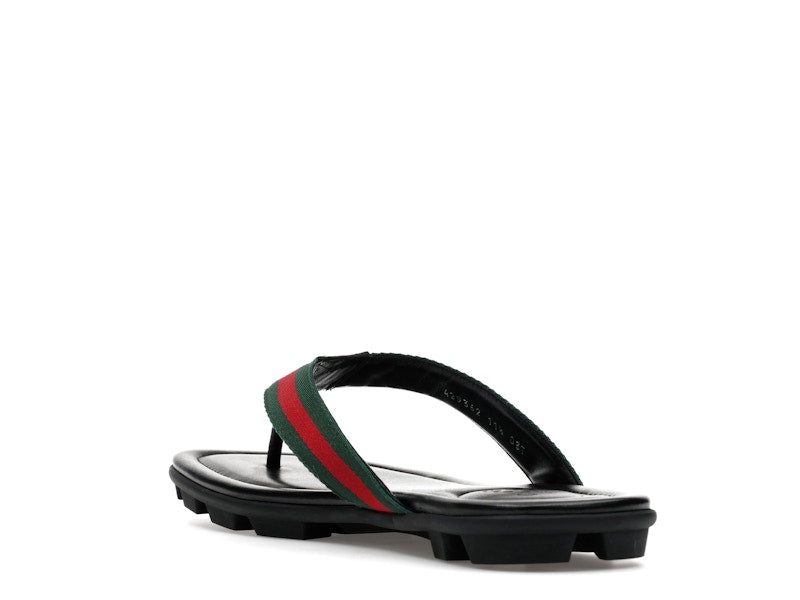 Gucci Web and Leather Thong Sandal Black Leather