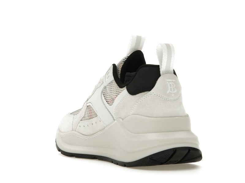 Burberry Logo Print Leather, Suede and Check Mesh Sneakers Archive Beige White (Women's)