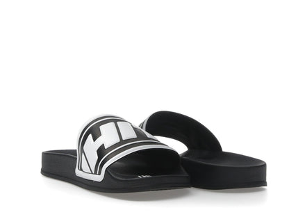 OFF-WHITE Embossed Logo Pool Slides Black White (Women's)
