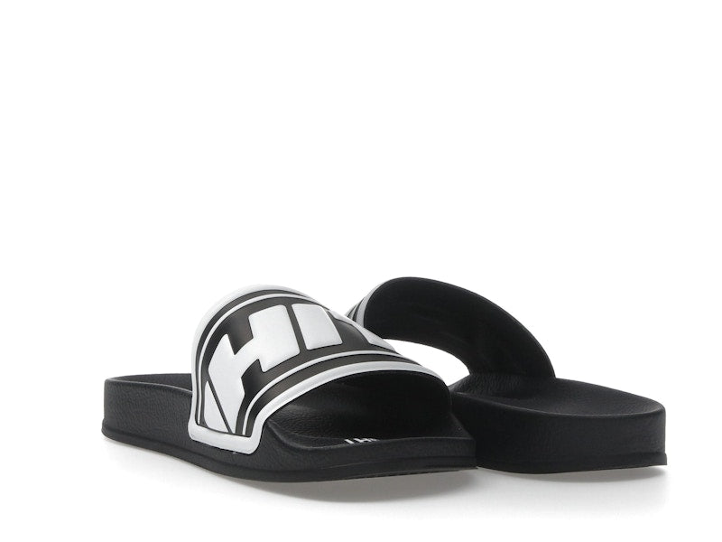 OFF-WHITE Embossed Logo Pool Slides Black White (Women's)
