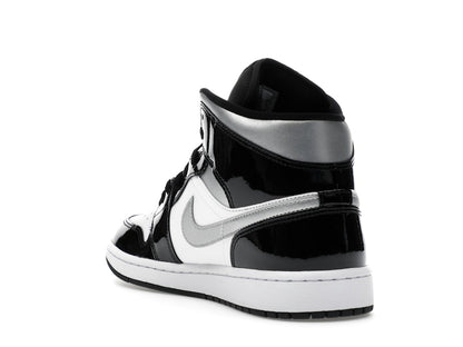 Jordan 1 Mid SE Patent Black White Metallic Silver Metallic Gold