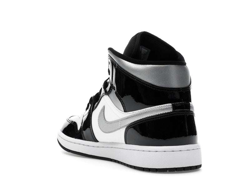 Jordan 1 Mid SE Patent Black White Metallic Silver Metallic Gold