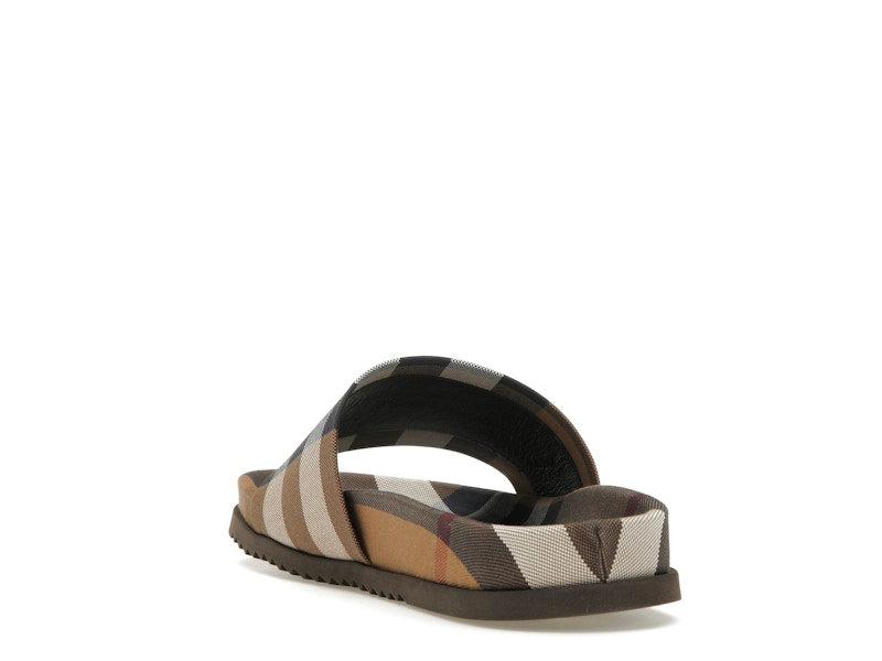 Burberry Check Cotton Slides Birch Brown