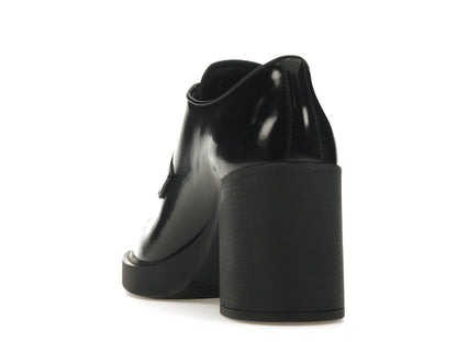 Prada Lace Up 85mm Heels Black Brushed Leather