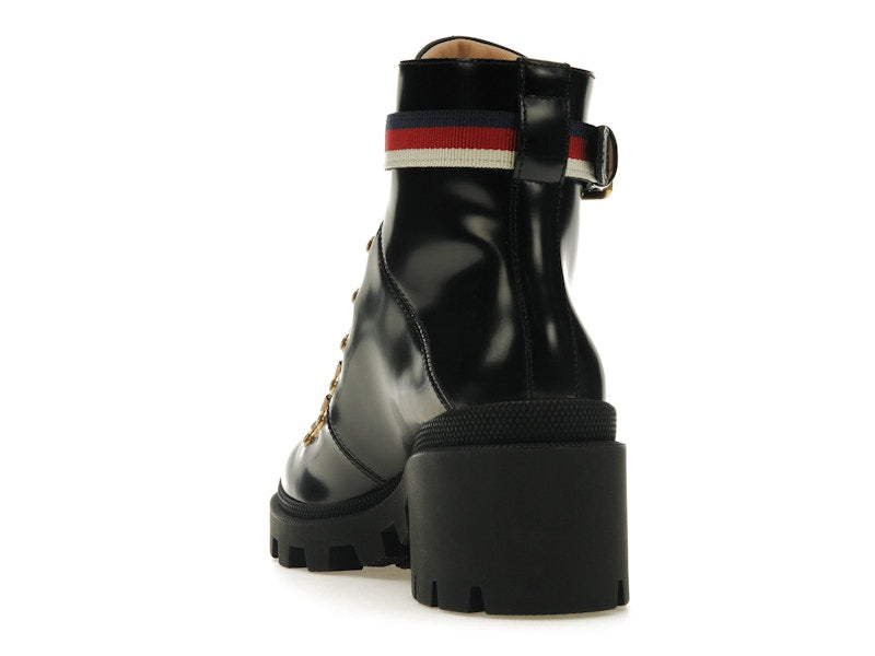 Gucci Sylvie Web 55mm Ankle Boot Black Leather