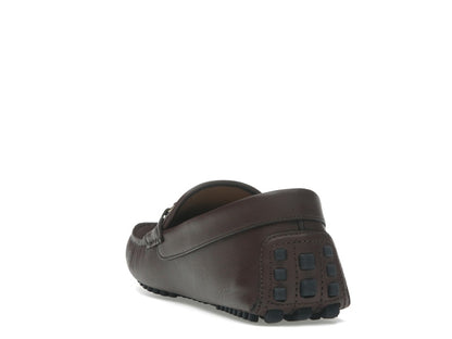 Gucci Ayrton Webbing-Trimmed Horsebit Leather Driver Loafers Brown