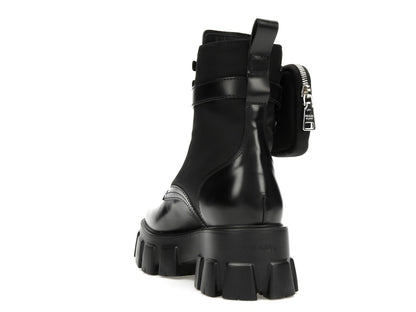 Prada Monolith 55mm Pouch Ankle Boots Black Leather