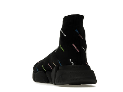 Balenciaga Speed 2.0 AllOver Logo Recycled Knit Black Multicolor