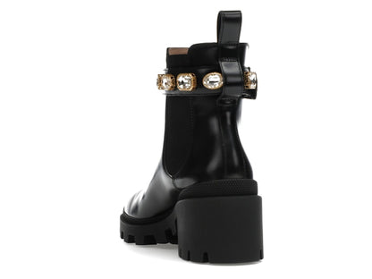 Gucci Crystal Belt 60mm Ankle Boot Black Leather