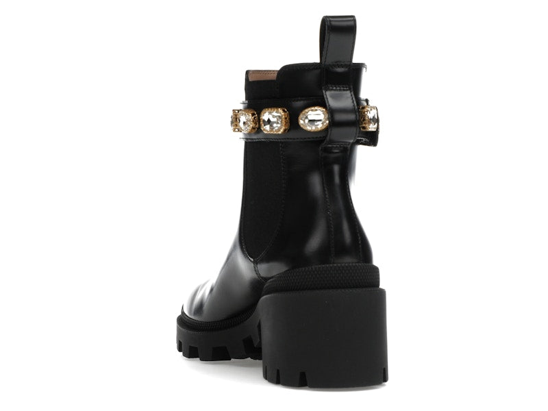 Gucci Crystal Belt 60mm Ankle Boot Black Leather