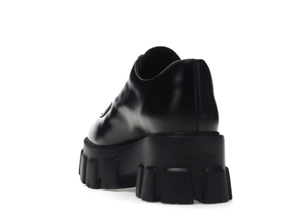 Prada Monolith 55mm Lace Up Loafer Black Brushed Leather