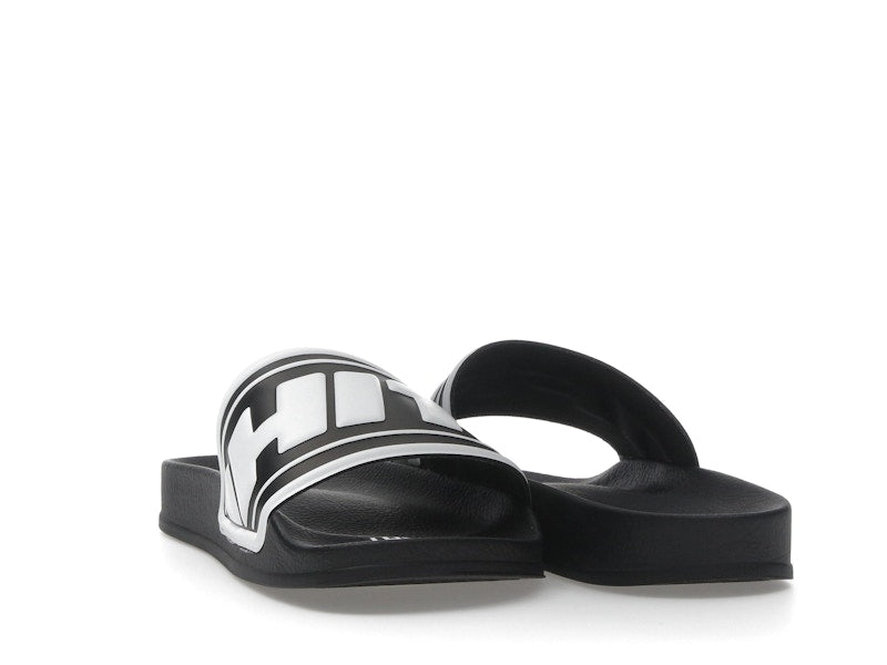 OFF-WHITE Embossed Logo Pool Slides Black White (Women's)