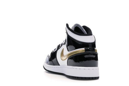 Jordan 1 Mid Patent Black White Gold (GS)