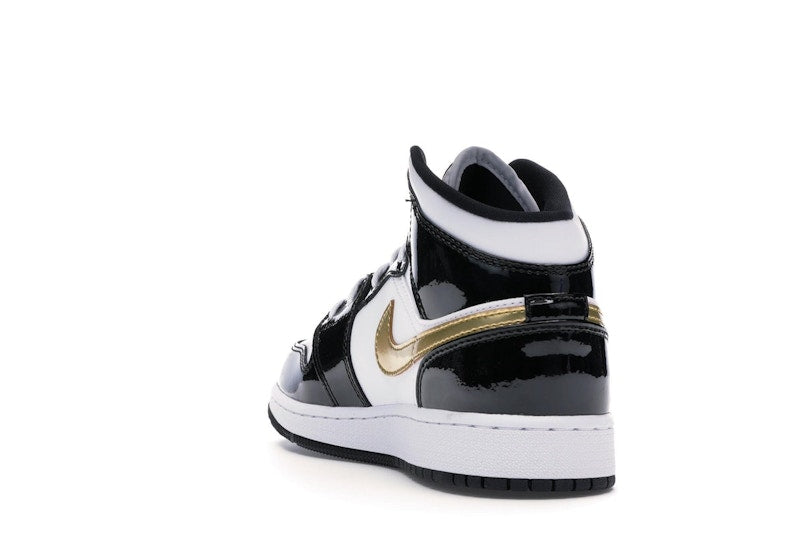 Jordan 1 Mid Patent Black White Gold (GS)