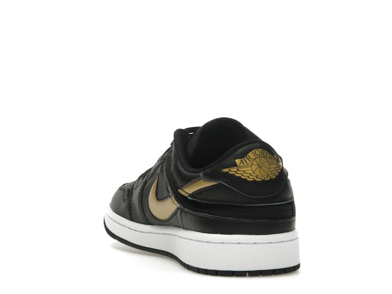 Jordan 1 Low FlyEase Black White Metallic Gold