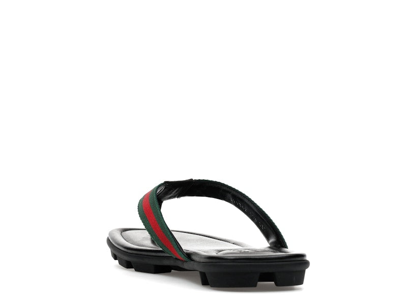 Gucci Web and Leather Thong Sandal Black Leather