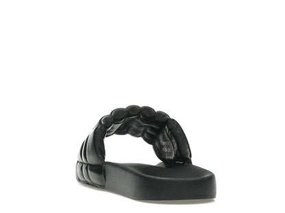 Burberry Monogram Motif Quilted Lambskin Slides Black Gold-tone