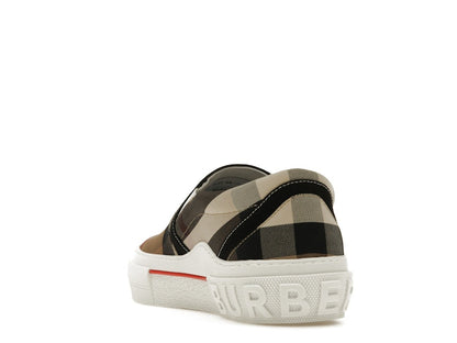 Burberry Slip On Sneakers Exaggerated Check Birch Brown White