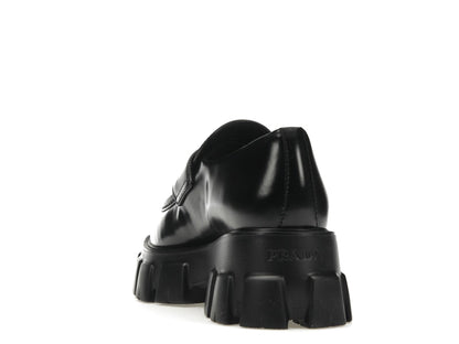 Prada Monolith 55mm Pointy Loafer Black Brushed Leather