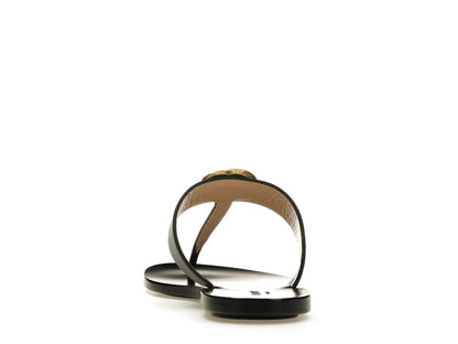 Gucci Double G Thong Sandal Black Leather