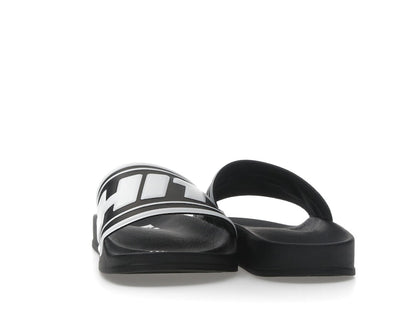 OFF-WHITE Embossed Logo Pool Slides Black White (Women's)