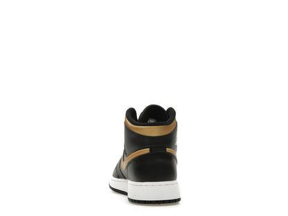 Jordan 1 Mid Black Metallic Gold Swoosh (GS)