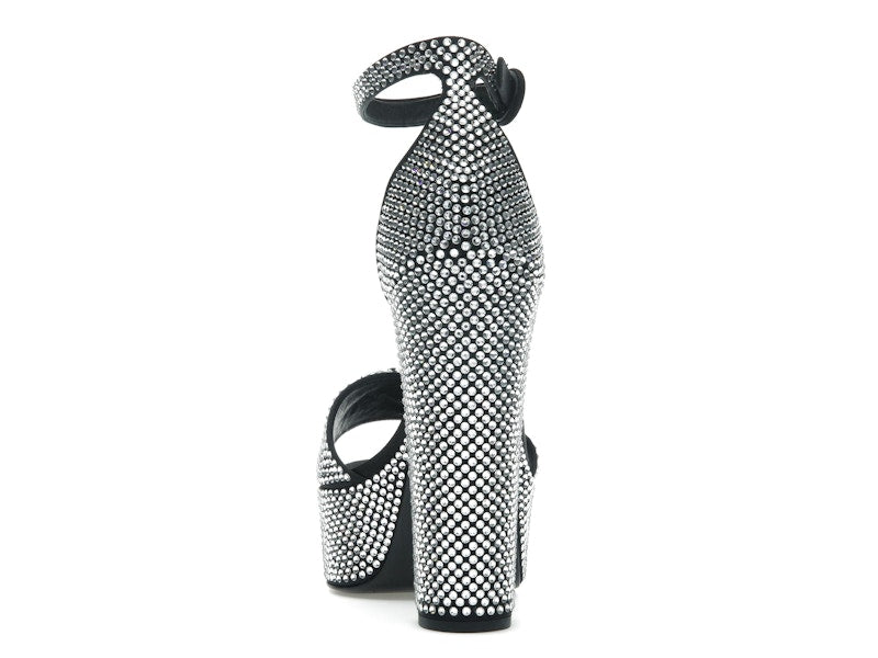 Prada 135mm Crystal Platform Sandals Black Satin