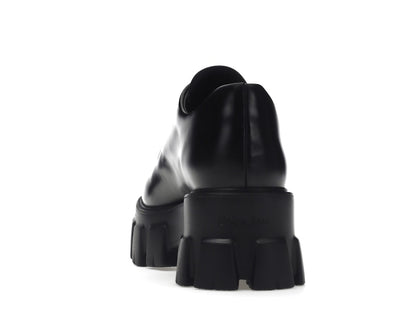 Prada Monolith 55mm Lace Up Loafer Black Brushed Leather