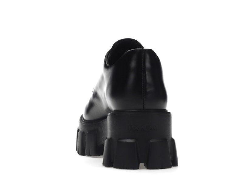 Prada Monolith 55mm Lace Up Loafer Black Brushed Leather