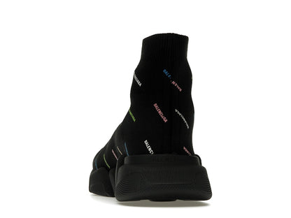Balenciaga Speed 2.0 AllOver Logo Recycled Knit Black Multicolor