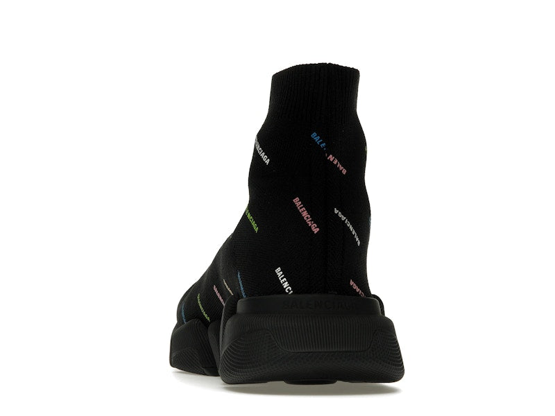 Balenciaga Speed 2.0 AllOver Logo Recycled Knit Black Multicolor