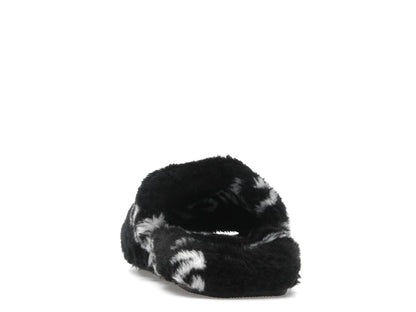 Balenciaga Furry Slide Fake Fur Logo Allover Black White