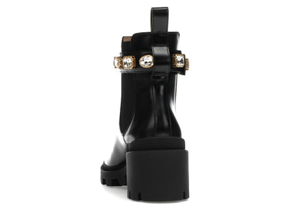 Gucci Crystal Belt 60mm Ankle Boot Black Leather
