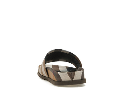 Burberry Check Cotton Slides Birch Brown