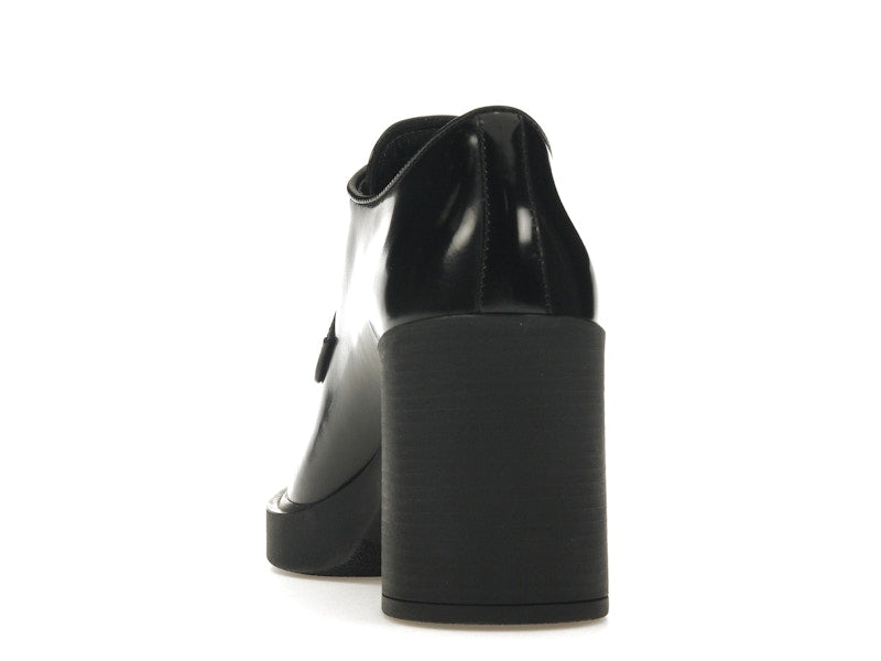 Prada Lace Up 85mm Heels Black Brushed Leather