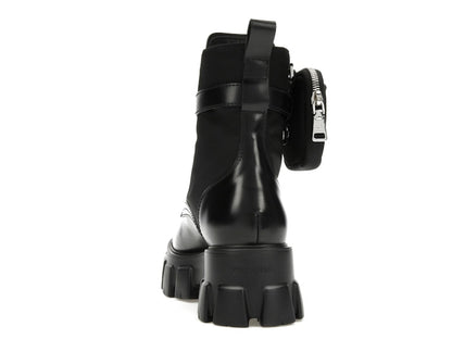 Prada Monolith 55mm Pouch Ankle Boots Black Leather