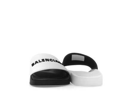 Balenciaga Pool Slides Logo White Black Alternate