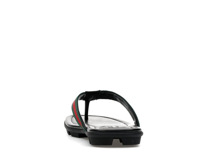 Gucci Web and Leather Thong Sandal Black Leather