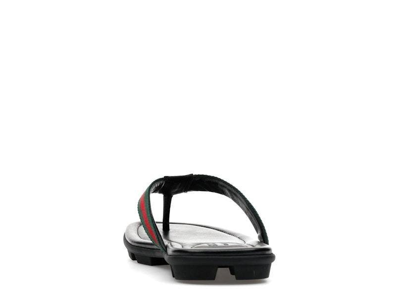 Gucci Web and Leather Thong Sandal Black Leather