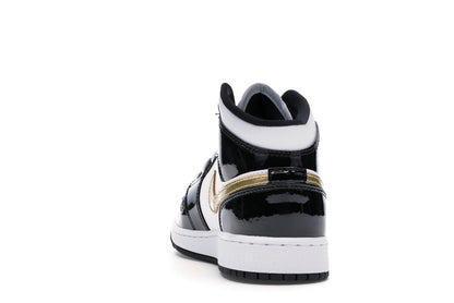 Jordan 1 Mid Patent Black White Gold (GS)