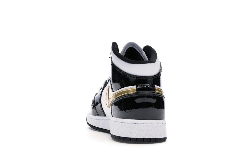 Jordan 1 Mid Patent Black White Gold (GS)