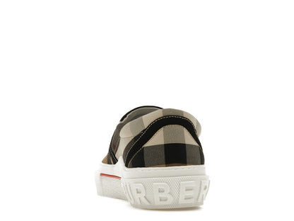 Burberry Slip On Sneakers Exaggerated Check Birch Brown White