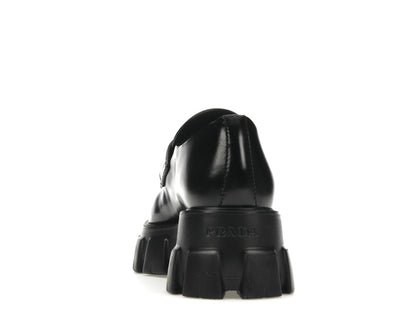 Prada Monolith 55mm Pointy Loafer Black Brushed Leather
