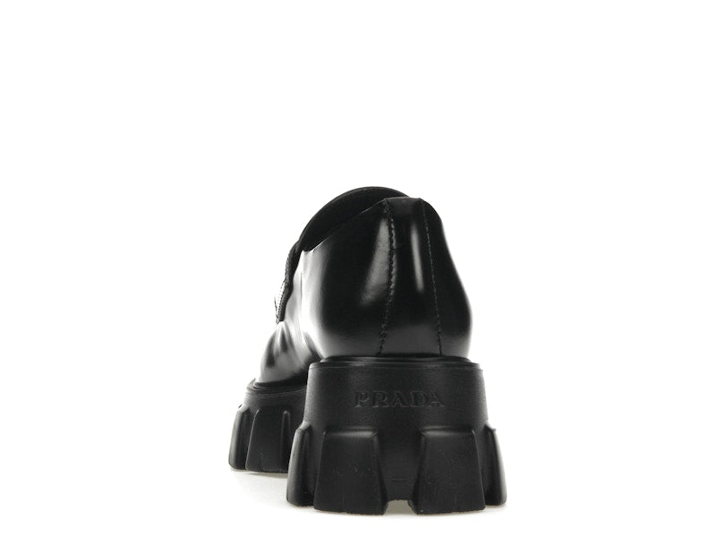Prada Monolith 55mm Pointy Loafer Black Brushed Leather