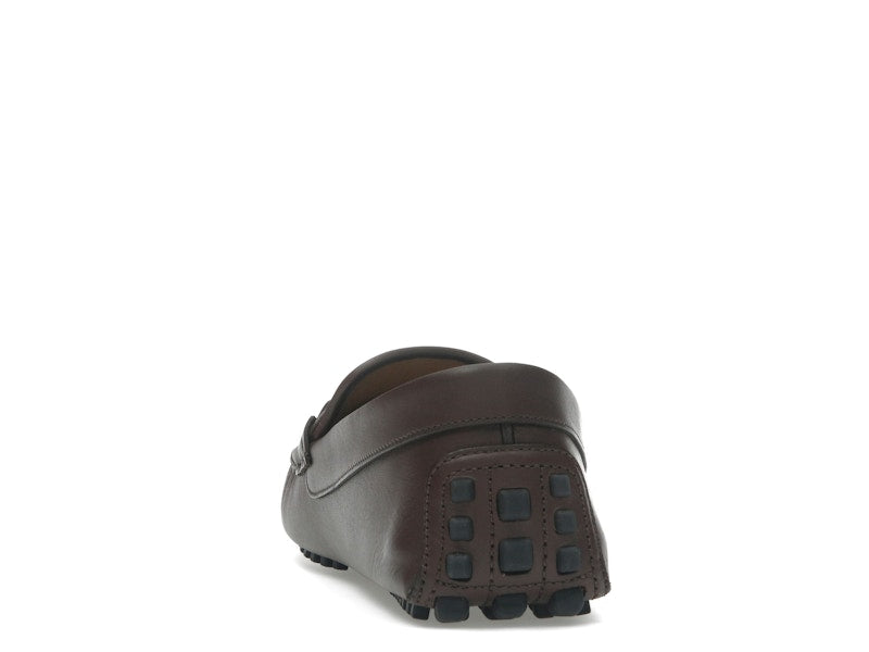 Gucci Ayrton Webbing-Trimmed Horsebit Leather Driver Loafers Brown