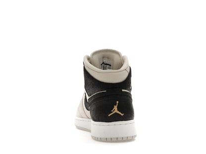 Jordan 1 Mid Light Bone Metallic Gold Black (GS)