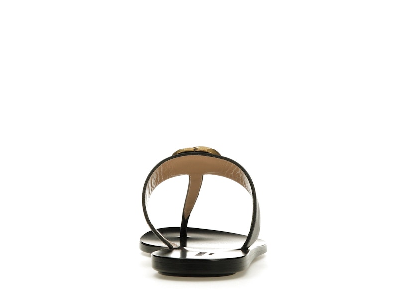 Gucci Double G Thong Sandal Black Leather